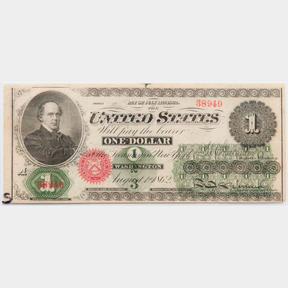 1862 $1 Legal Tender Note, Fr. 16. Estimate $200-300