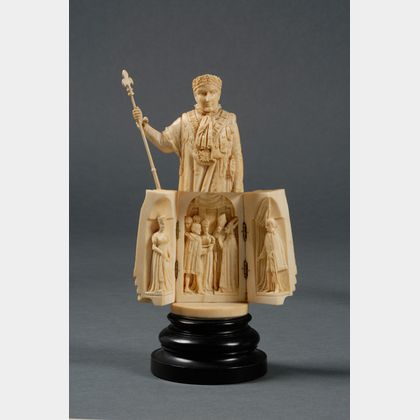 Continental Carved Ivory Triptych Figure of Napoleon