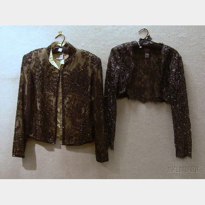 Adriana Papell Evening Silk Bead and Embroidered Jacket