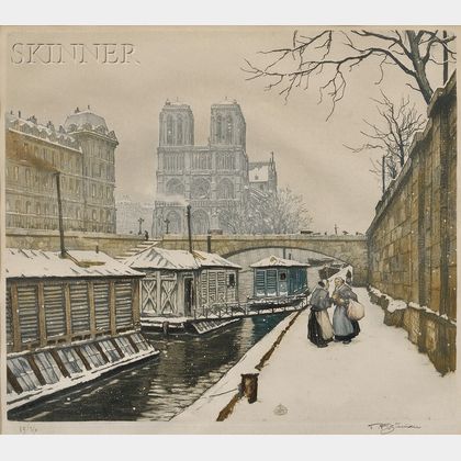 Tavik Frantisek Simon (Czech, 1877-1942) Lot of Three Views of Paris: Petit Pont en Hiver, Paris, Quai Voltaire