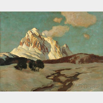 Karl O'Lynch von Town (Austrian, 1869-1942) Snowy Peak in Sunlight