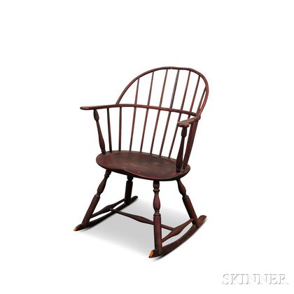 Red-stained Sack-back Windsor Rocking Chair