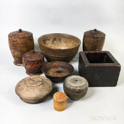 Nine Mostly Treen Containers