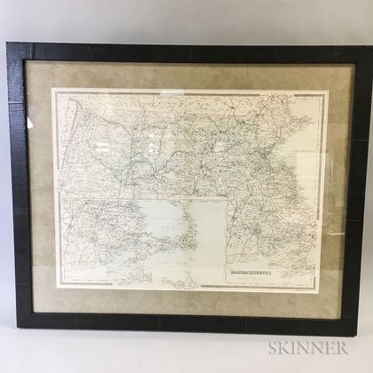 Framed William M. Bradley & Bros. Map of Massachusetts