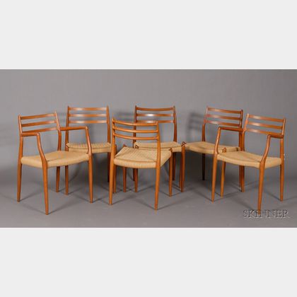 Four Danish Design Side Chairs and Two Armchairs