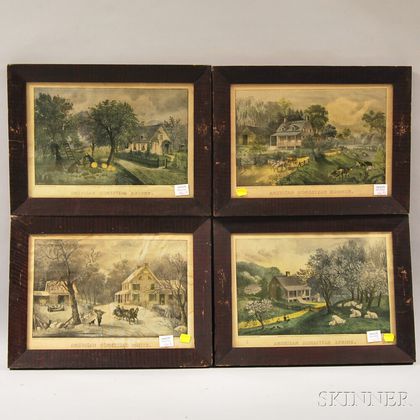Currier & Ives, publishers (American, 1857-1907) Four Prints: American Homestead Spring , Summer , Autumn