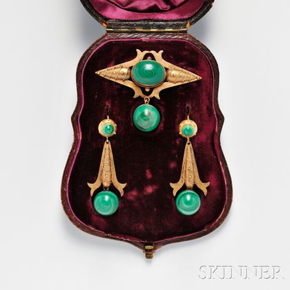 Victorian 14kt Gold and Malachite Suite