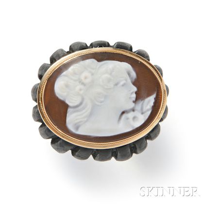 14kt Gold, Shell Cameo, and Wood Ring, Amedeo