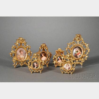 Six Small Giltwood-framed German Painted Porcelain Plaques
