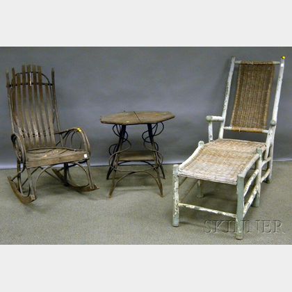 Seven Pieces of Mostly White-painted Rustic Adirondack Furniture