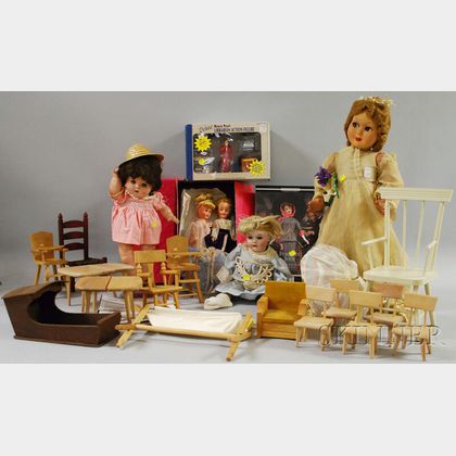 Group of Miscellaneous Dolls and Doll Furniture
