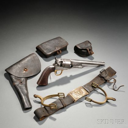 Colt Model 1860 Army Revolver, Cap Box, Cartridge Box, Holster, Belt, and Spurs