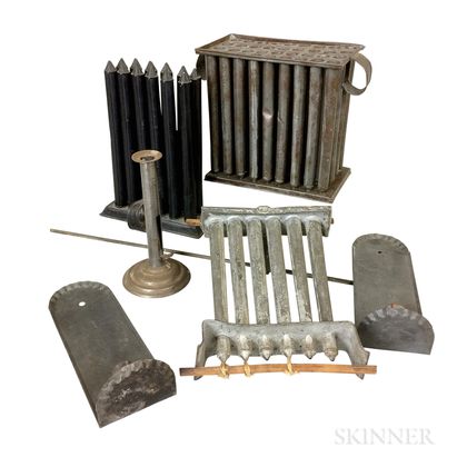 Small Group of Tin Lighting Devices and Candlemolds. Estimate $400-600