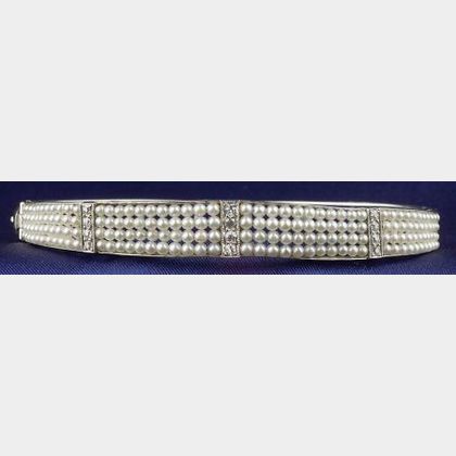 Edwardian Platinum, Seed Pearl and Diamond Bangle Bracelet, Alsopp & Alsopp