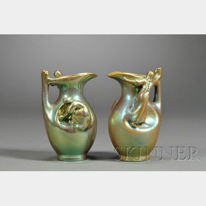 Two Zsolnay Figural Pitchers
