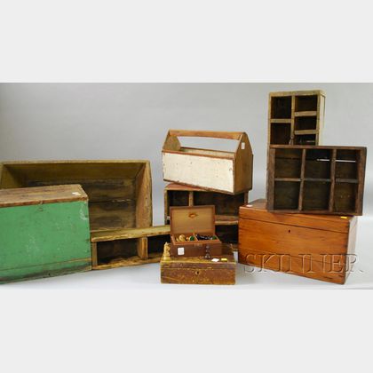 Ten Assorted Wooden Boxes and Carriers