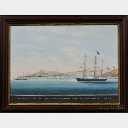 Raffael Corsini (Turkish, active Smyrna, 1830-1880) Bark Martha Clark, Capt. Austin Miller, at Anchor in Constantinople April 2, 1852. 