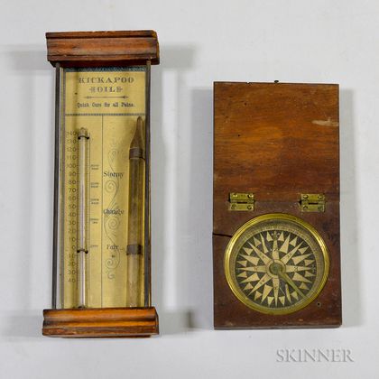 Kickapoo Oil Barometer and a Walnut-cased Compass. Estimate $150-250