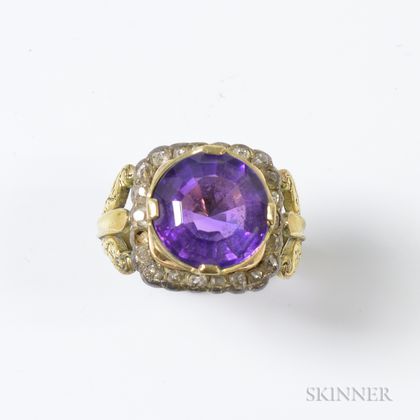 14kt Gold, Amethyst, and Rose-cut Diamond Ring