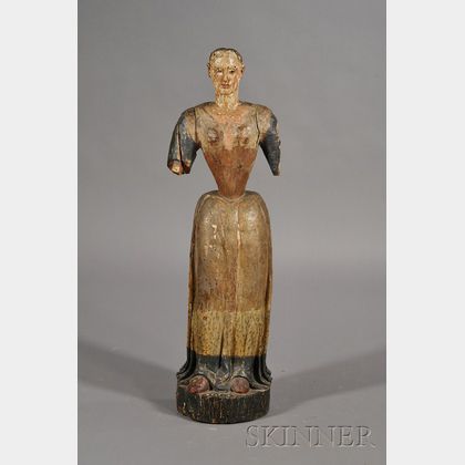 Spanish Colonial Carved Wood Figure of a Female Saint