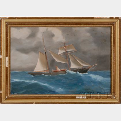 Antonio De Simone (Italian, 1851-1915) Steamer Yacht Xarifa Under Gray Skies.