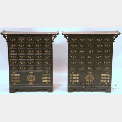 Pair of Chinese Wooden Thirty-drawer Apothecary/Herb Chests