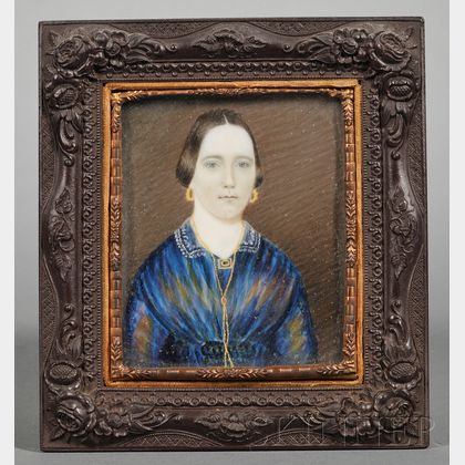 Portrait Miniature of a Young Woman Wearing a Blue Dress