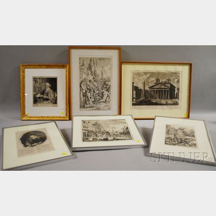 Six Assorted Framed Etchings and Prints