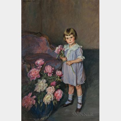 Lydia Field Emmet (American, 1866-1952) Portrait of a Child Arranging Peonies