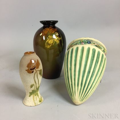 Two Roseville Pottery Items and a Small Vase