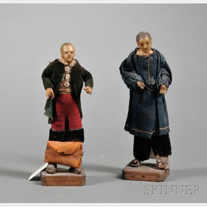 Pair of Early Miniature Wax Creche Figures