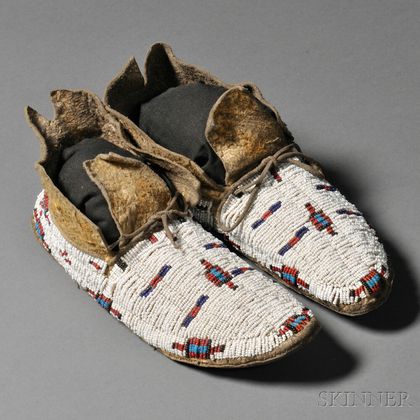 Pair of Cheyenne Beaded Hide Child's Moccasins