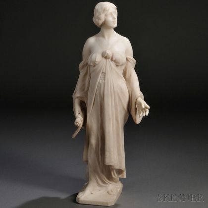 Italian School, 20th Century Marble Figure of a Maiden with a Booklet